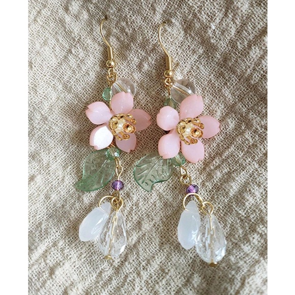 Boho Gold Tone Flower Drop Earrings - Picture 2 of 5